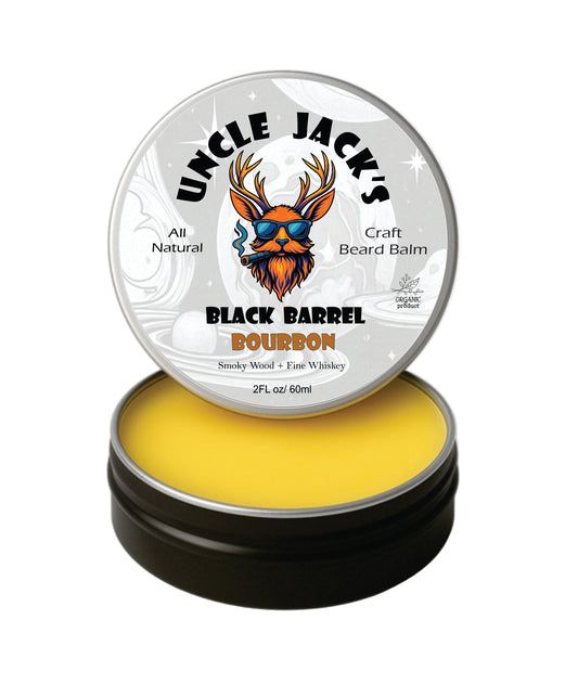 Black Barrel Bourbon Beard Balm By Uncle Jack's - Smoky wood + Fine Whiskey
