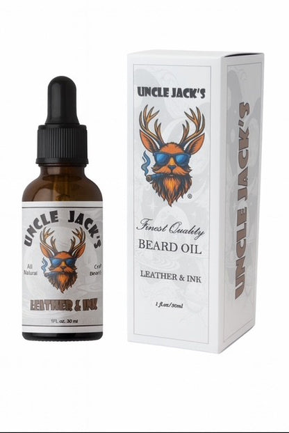Leather and Ink Beard Oil by Uncle Jack's - Leather + Smoky Undertones