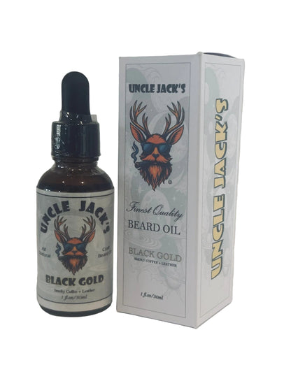 Black Gold Beard Oil by Uncle Jack's - Smoky Coffee, Leather, Warm spice (CLEARANCE)