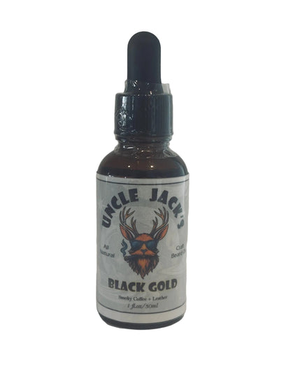 Black Gold Beard Oil by Uncle Jack's - Smoky Coffee, Leather, Warm spice (CLEARANCE)